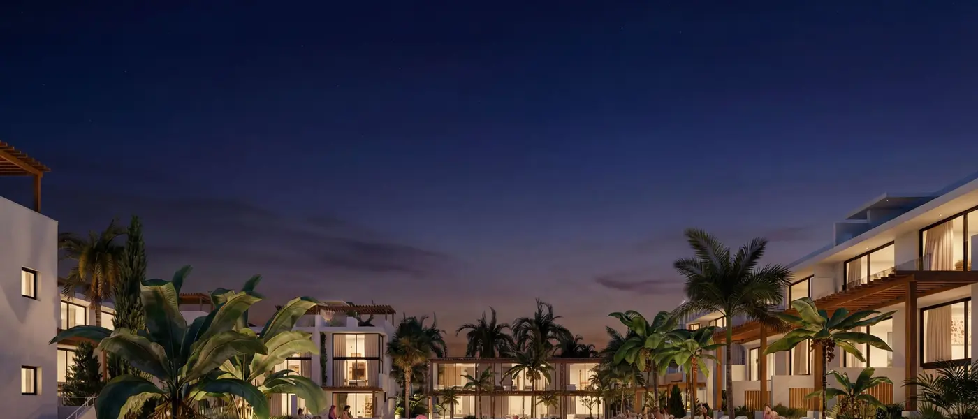 Riviera – Lifestyle Resort в сумерках, бассейн и сады