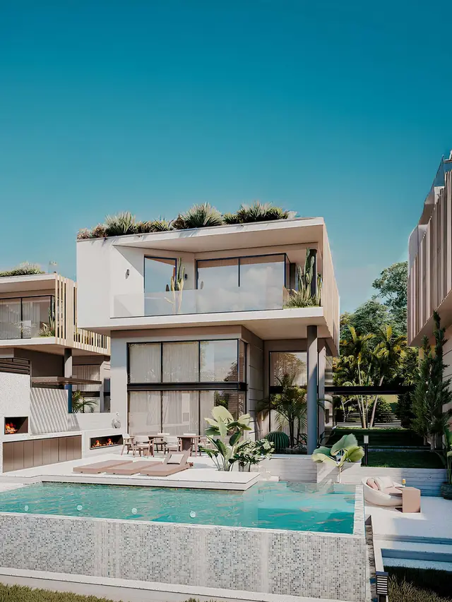 Beach house and pool