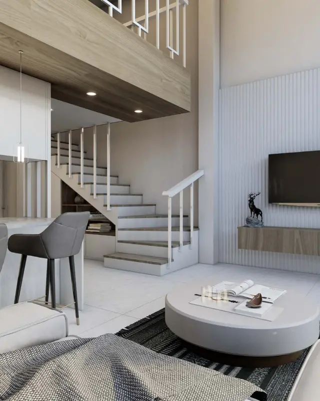 Wohnzimmer und Treppe